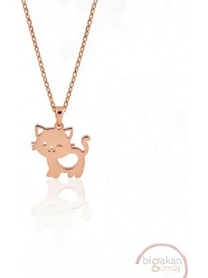 Bigakan  Göz Kırpan Kedi Kadın KOLYE925 Ayar Gümüş 45 cm Kadın Rose Kaplama