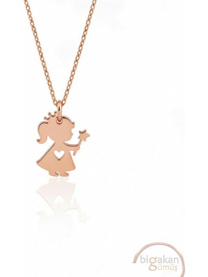 Bigakan  Değnekli Çocuk Kolyesi 925 Ayar Gümüş 45 cm Kadın Rose Kaplama