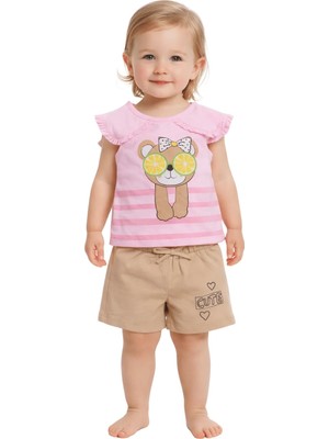 Çikoby Kız Bebek Ayıcık Baskılı Şortlu Yazlık Takım (9 Ay – 3 Yaş)