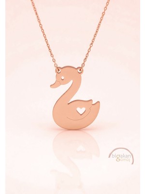 Bigakan  Sade Kibar Kuğu Kolye 925 Ayar Gümüş 45 cm Kadın Rose Kaplama