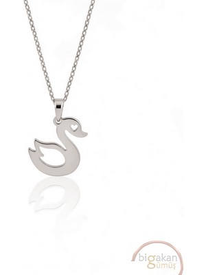 Bigakan   Kalpli Kuğu Kolyesi Modern Şık Zarif KOLYE925 Ayar Gümüş 45 cm Kadın Beyaz Renk