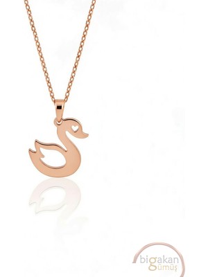 Bigakan   Kalpli Kuğu Kolyesi Modern Şık Zarif KOLYE925 Ayar Gümüş 45 cm Kadın Rose Kaplama