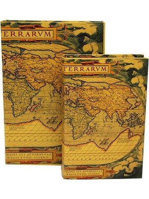 Kutu Kitap Harita 2'li Set Dekoratif Hediyelik