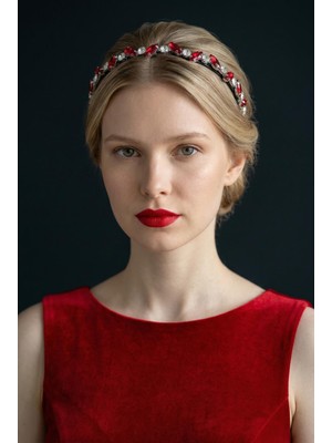 Kırmızı Taşlı Tel Taç – Şık Abiye & Kına Nişan Saç Aksesuarı