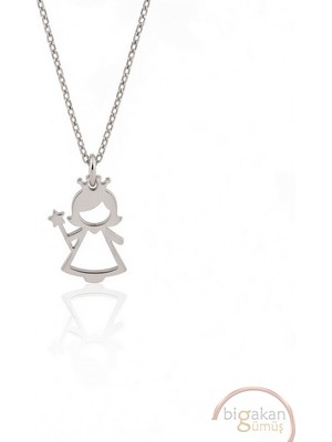 Bigakan  Minik Prenses Kolyesi 925 Ayar Gümüş 45 cm Kadın Beyaz Renk