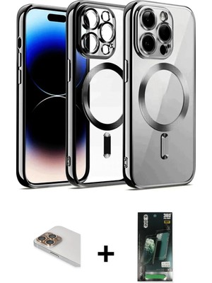 Cepte Toptan iPhone 13 Pro Max Nova Işık Özel Seri - Şeffaf 360 Full Body Arka Koruyucu + Gold Pers Alüminyum Kamera Lens