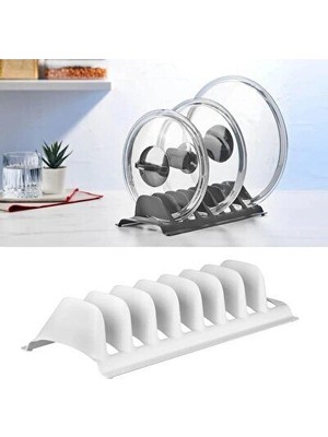 Practika 29 cm 8 Bölmeli Tencere Kapak Rafı Beyaz Plastik Organizer Dolap Düzeni