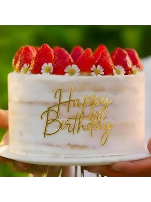 Party Express Pleksi Pasta Önü Happy Birtday Yazısı - Altın