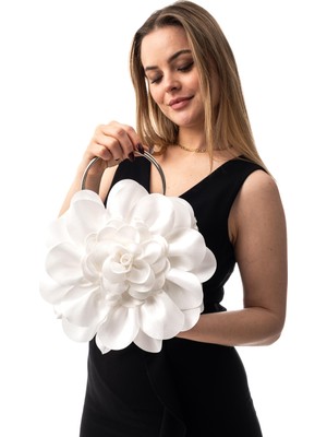 Gustello Mila | Gümüş Metal Yuvarlak Saplı Gül Çiçek Tasarım Abiye Çanta - Düğün Nişan Şık Gece Çantası