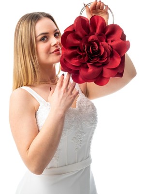 Gustello Mila | Gümüş Metal Yuvarlak Saplı Gül Çiçek Tasarım Abiye Çanta - Düğün Nişan Şık Gece Çantası