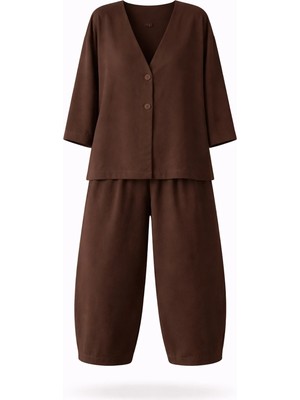 5in1Canpolat Kahverengi V Yaka Düğmeli Ikili Takım 858