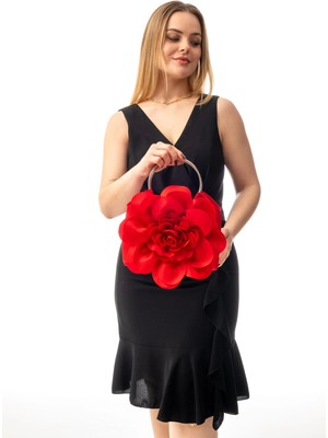 Gustello Mila | Gümüş Metal Yuvarlak Saplı Gül Çiçek Tasarım Abiye Çanta - Düğün Nişan Şık Gece Çantası