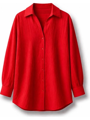 5in1Canpolat Kırmızı Dokulu Oversize Gömlek 4914