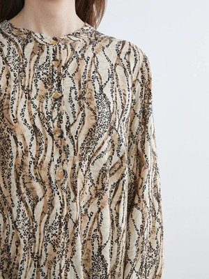 LC Waikiki Kahverengi Hakim Yaka Desenli Kadın Tunik