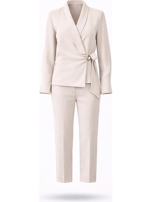 5in1Canpolat Taş Kruvaze Yaka Bluz Pantolon Takım 00149