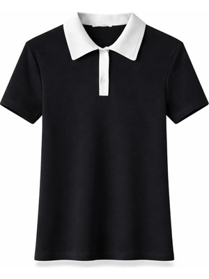 5in1Canpolat Siyah Polo Yaka Garnili Tişört 26286