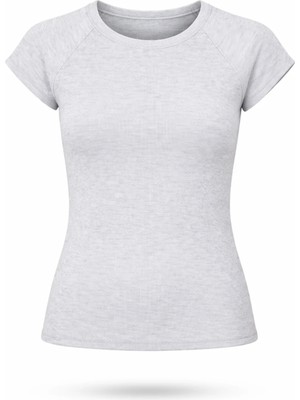 5in1Canpolat Gri Bisiklet Yaka Fitilli Tişört 30610