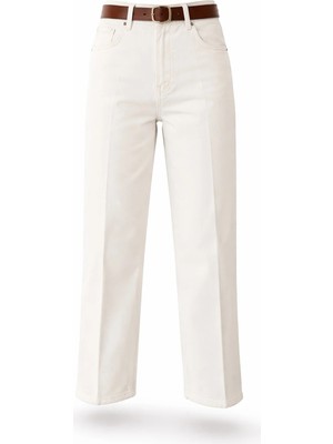 5in1Canpolat Ekru Kemerli Baggy Jean 8273