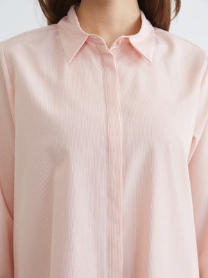 LC Waikiki Turuncu Çizgili Poplin Kadın Gömlek Tunik