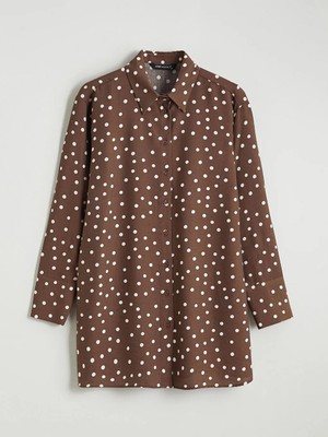 LC Waikiki Kahverengi Puantiyeli Kadın Gömlek Tunik