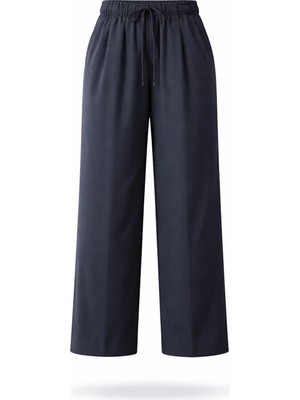 5in1Canpolat Lacivert Beli Lastikli Ince Çizgili Pantolon