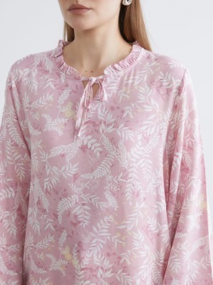 LC Waikiki Pembe Bağlamalı Yaka Desenli Kadın Tunik