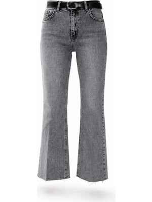 5in1Canpolat Gri Yüksek Bel Mini Flare Jean 2005