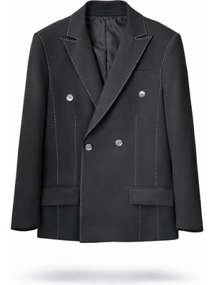 5in1Canpolat Siyah Kontrast Dikişli Oversize Ceket 9713