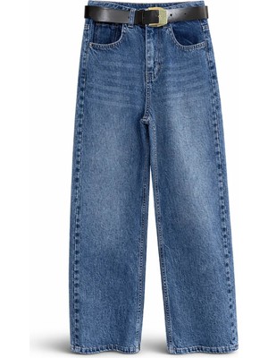 5in1Canpolat Mavi Kemerli Tensel Denim Pantolon 0030