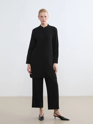 LC Waikiki Siyah Hakim Yaka Dokulu Kadın Gömlek Tunik