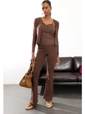 5in1Canpolat Kahverengi Ispanyol Paça Tayt Pantolon 24135