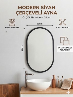 Ant Home Çerçeveli Ayna, Duvar Aynası, Masa Aynası, Minyatür 40X25 cm