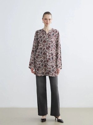 LC Waikiki Turuncu Kaçık Yaka Desenli Kadın Tunik