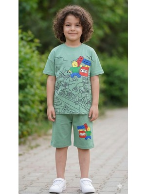 LEGO Baskılı Erkek Çocuk Su Yeşili Şortlu Takım - Pamuklu Tişört ve Şort Ikili Set