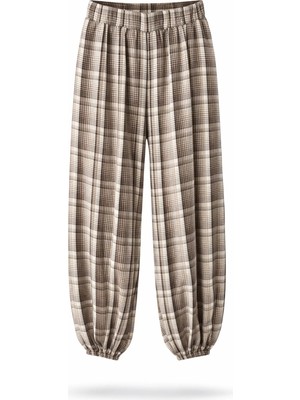 5in1Canpolat Kahverengi Ekose Desenli Şalvar Pantolon 18231