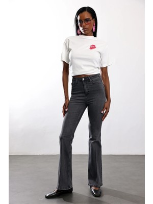 5in1Canpolat Antrasit Full Likra Toparlayan Flare Jean 7578