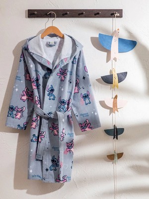 LC Waikiki Mavi Stitch Baskılı Kız Çocuk Bornoz