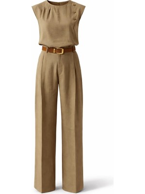 5in1Canpolat Haki Yandan Düğmeli Bluz Pantolon Takım 933-277