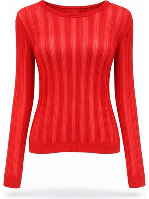 5in1Canpolat Kırmızı Bisiklet Yaka Transparan Triko 251327