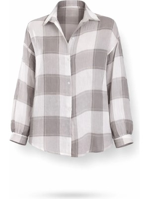 5in1Canpolat Gri Ekoseli Salaş Gömlek