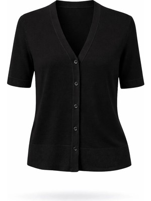 5in1Canpolat Siyah Kısa Kollu Ince Triko Hırka 251329