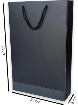 ABB Matbaa 50 Adet Siyah Karton Ipli Çanta Kağıt Poşet (25X38X8) - Ip Rengi Seçilebilir