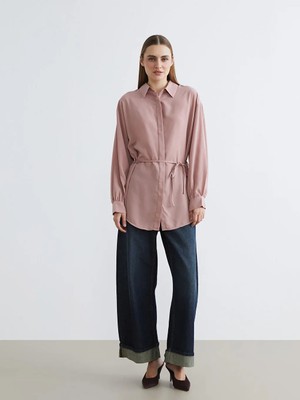 LC Waikiki Pembe Beli Kuşaklı Kadın Gömlek Tunik