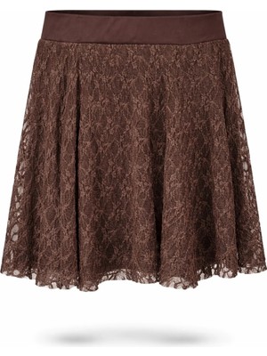 5in1Canpolat Kahverengi Dantelli Mini Etek 30915