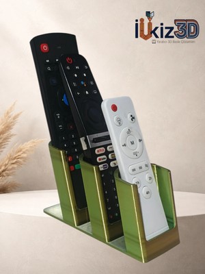 İLKIZ3D Premium 3 Bölmeli Dekoratif Kumanda Standı - Metalik Yeşil