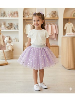 Dudese Kız Çocuk Lila Simli Unicorn Baskılı Tütü Etek