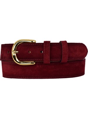GoDeri %100 Hakiki Deri, Gold Tokalı 4 cm Bordo Süet Kadın Kemeri; Kot, Spor Kemer=süet.26.bordo