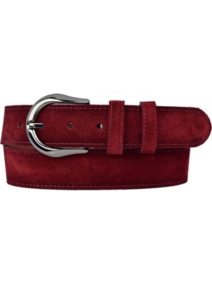 GoDeri %100 Hakiki Deri, Nikel Tokalı 4 cm Bordo Süet Kadın Kemeri; Kot, Spor Kemer=süet.70.bordosü