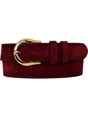 GoDeri %100 Hakiki Deri, Gold Tokalı 4 cm Bordo Süet Kadın Kemeri; Kot, Spor Kemer=süet.70.bordo