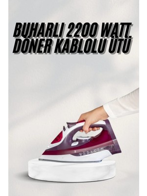 Melike Bakar Boutique Yeni Nesil Kırmızı Buharlı Ütü 2200 Watt Seramik Tabanlı Yüksek Buhar Gücü